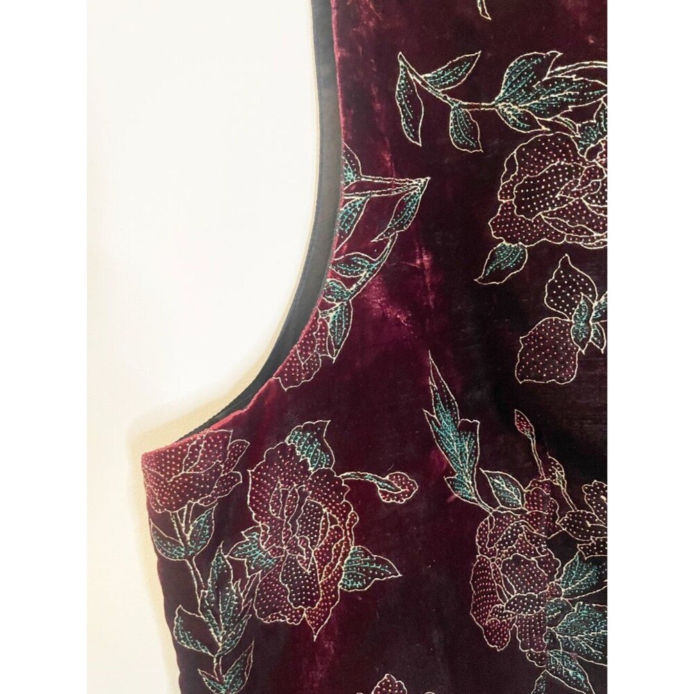 Maggie McNaughton Velvet Floral Vest 22W Plus Size Burgundy Vintage Cottagecore - Picture 6 of 7